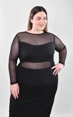 Μαύρο Midi Φόρεμα "Cut-Out" με Διάφανο Τούλι - Image 5