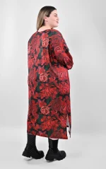 Midi Φόρεμα σε Άνετη Γραμμή με Κόκκινο Floral Print - Image 7