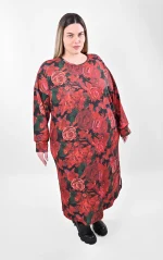 Midi Φόρεμα σε Άνετη Γραμμή με Κόκκινο Floral Print - Image 5