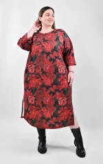 Plus Size Floral Midi Φόρεμα σε Άνετη Γραμμή | PsX Fashion