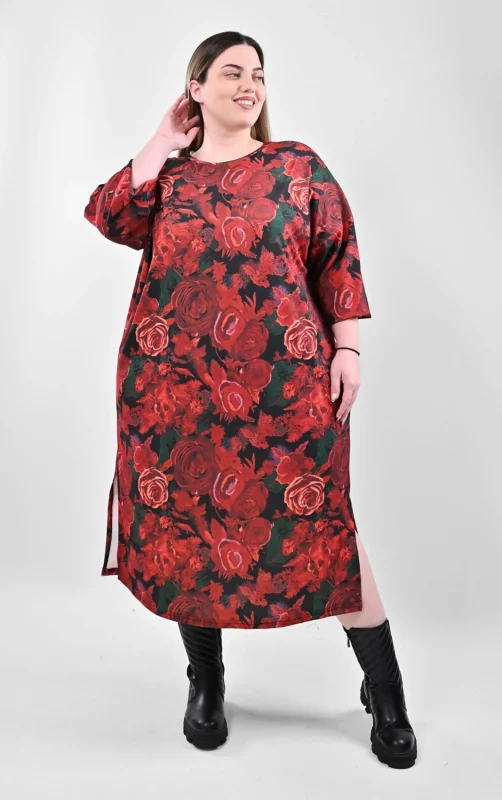 Plus Size Floral Midi Φόρεμα σε Άνετη Γραμμή | PsX Fashion