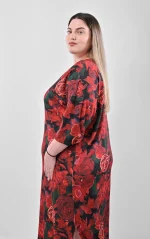 Midi Φόρεμα σε Άνετη Γραμμή με Κόκκινο Floral Print - Image 4