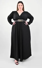 Plus Size Μαύρο Μάξι Φόρεμα Κρουαζέ Glitter | PsX Fashion