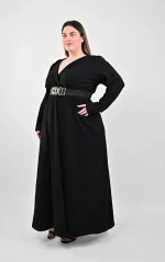 Μαύρο Μάξι Φόρεμα Κρουαζέ Glitter με Ζώνη - Image 2