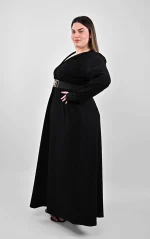 Μαύρο Μάξι Φόρεμα Κρουαζέ Glitter με Ζώνη - Image 3