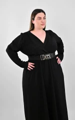 Μαύρο Μάξι Φόρεμα Κρουαζέ Glitter με Ζώνη - Image 5