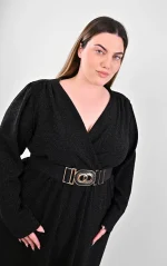 Μαύρο Μάξι Φόρεμα Κρουαζέ Glitter με Ζώνη - Image 6