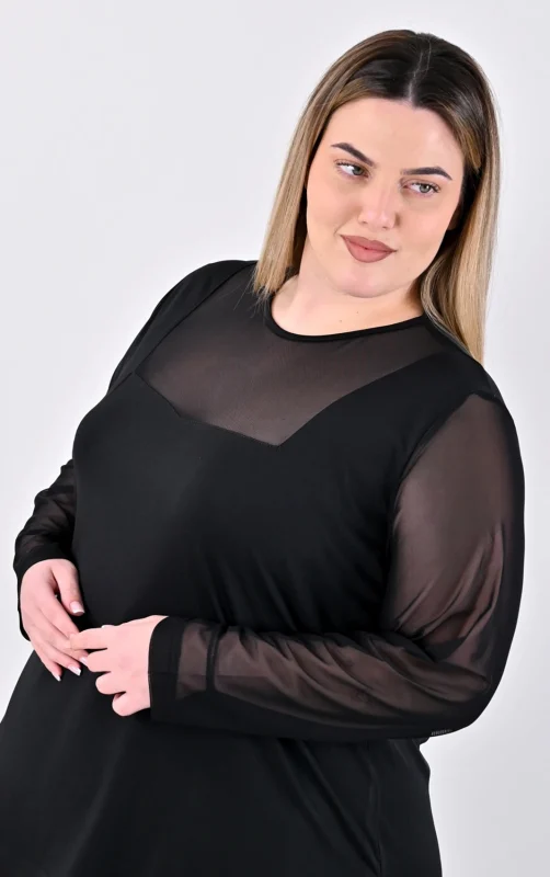 Plus Size Μαύρη Μπλούζα με Διαφάνεια | PsX Fashion