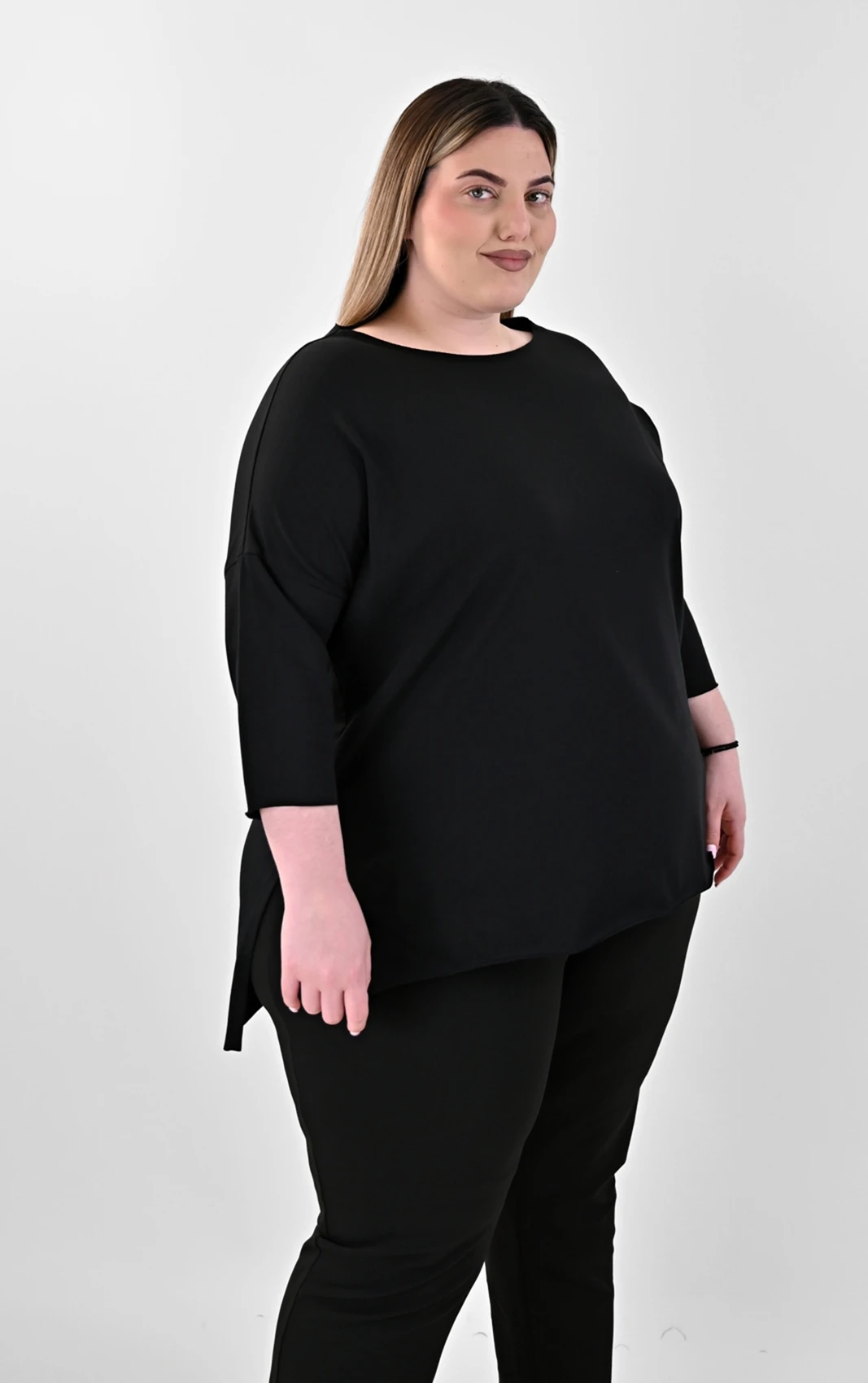 Plus Size Μαύρη Μπλούζα με Μανίκι 3/4 | PsX Fashion