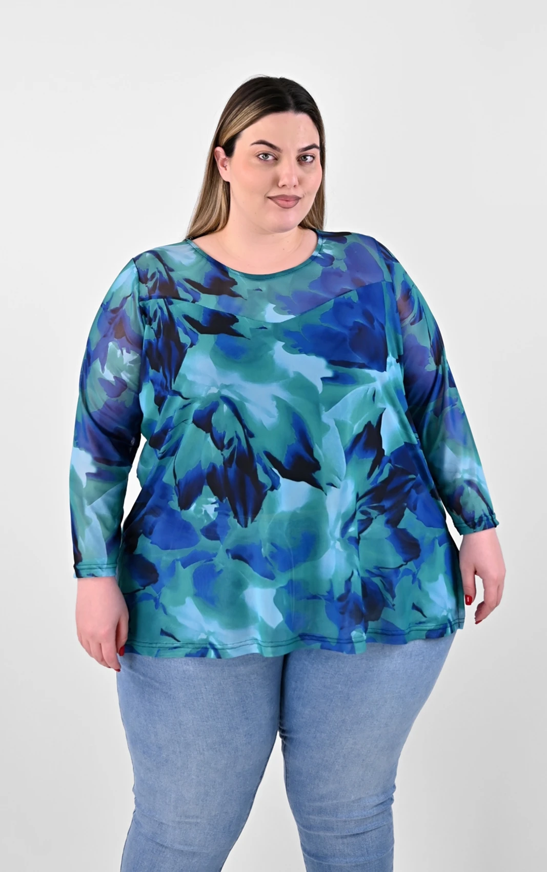 Plus Size Βεραμάν Μπλούζα Εμπριμέ | PsX Fashion