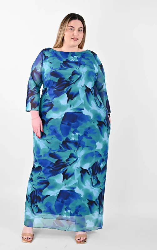 Plus size Φόρεμα Βεραμάν Εμπριμέ Τούλινο | PsX Fashion