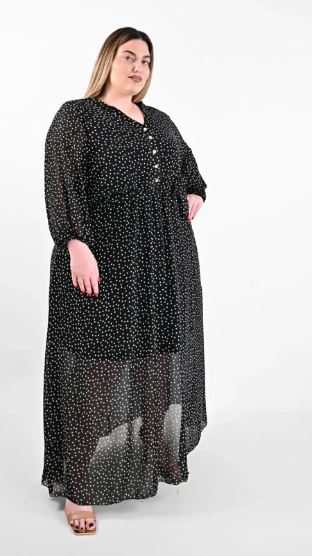 Plus size Maxi Φόρεμα Μαύρο Πουά | PsX Fashion