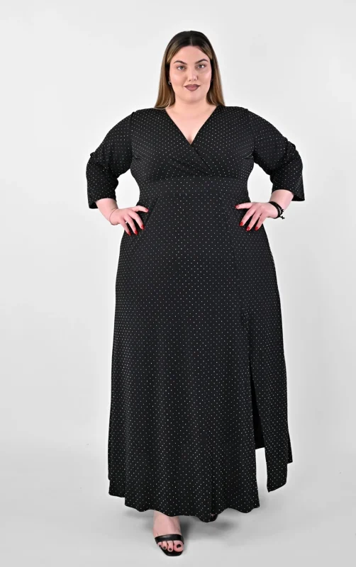 Plus size Μάξι Μαύρο Φόρεμα με Στρας | PsX Fashion