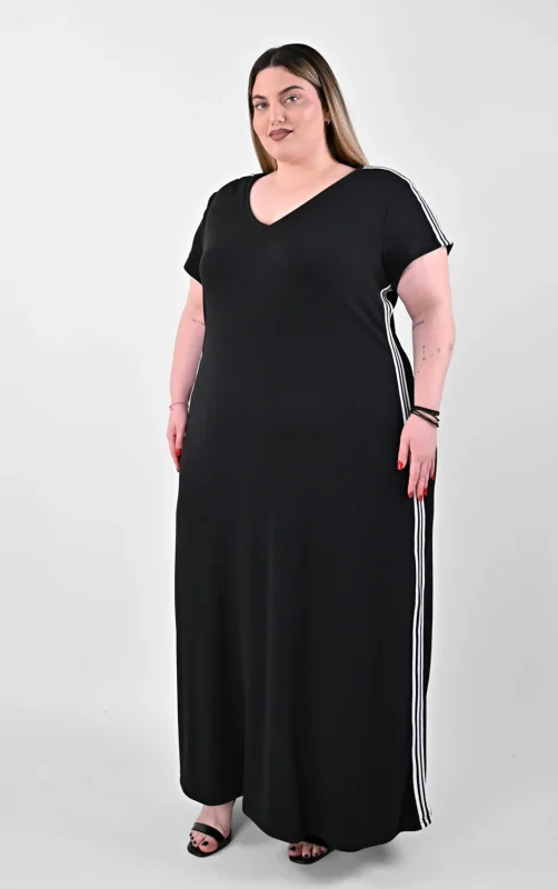 Plus Size Μακρύ Φόρεμα με Ρίγες στο Πλάι | PsX Fashion