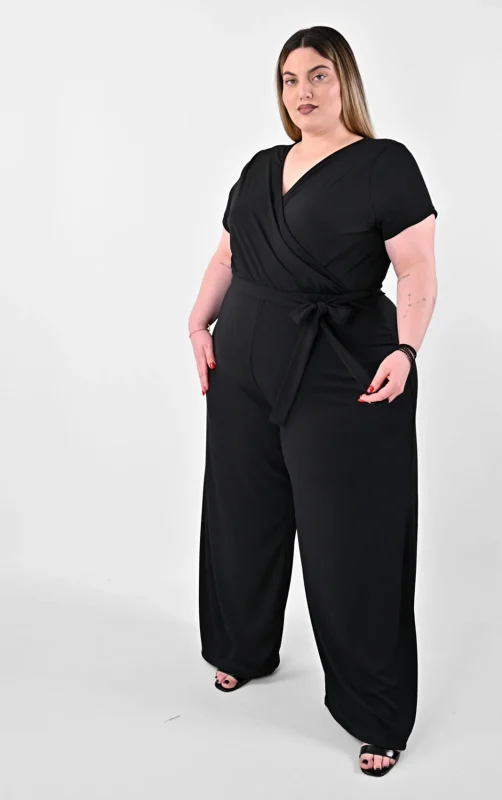 Plus size Μαύρη Ριπ Ολόσωμη Φόρμα Κρουαζέ | PsX Fashion